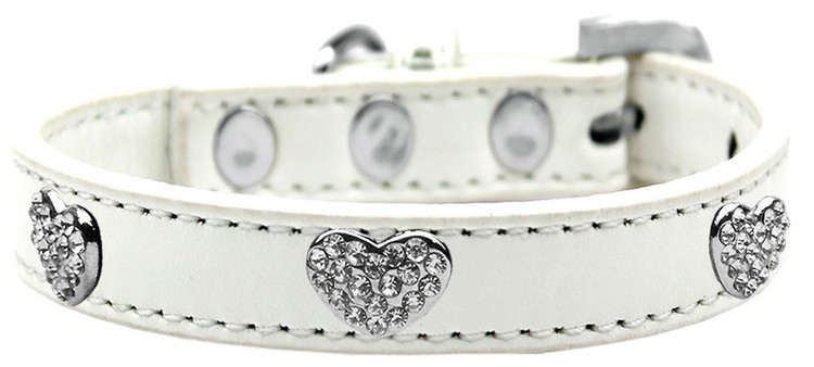 Crystal Heart Dog Collar White Size 14